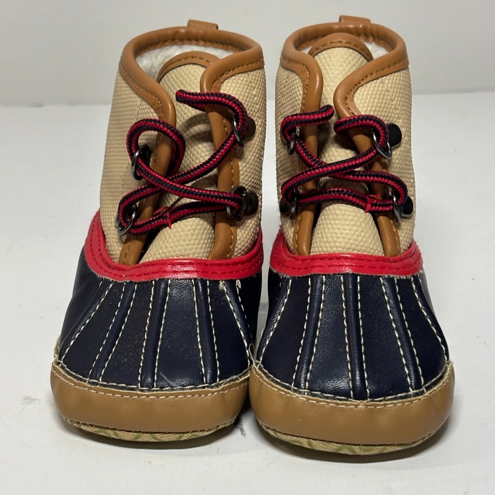 Baby Gap Snow Boots Kids 6-12M Ivory Frost Navy Tan Red Duck Boots - Picture 2 of 7